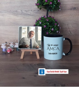 Amcaya Hediye Fotoğraflı Dekoratif Taş, Kupa Bardak Beyaz Hediye (Model 11)