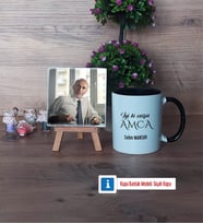 Amcaya Hediye Fotoğraflı Dekoratif Taş, Kupa Bardak Beyaz Hediye (Model 11)