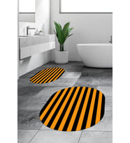EVDEYA Dijital Yıkanabilir Çizgili Modern İkili Banyo Halısı Paspas Oval Klozet Takımı, OKLOZET-50-KIRMIZI, (Turuncu)