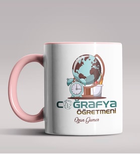 Kişiye Özel Coğrafya Öğretmeni Tasarımlı Siyah Renk Kupa Bardak 7 (Pembe)