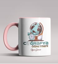 Kişiye Özel Coğrafya Öğretmeni Tasarımlı Siyah Renk Kupa Bardak 7 (Pembe)