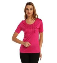 Payet Detaylı Merserize Süper Lüks Örme Kumaş T-shirt (Fuşya)