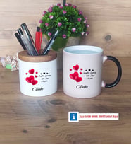 Sevgililer Günü Hediyesi Kalemlik, Kupa Bardak T Kişiye Özel Hediye (Model 3)