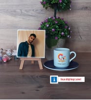 Grafiker Fotoğraflı Dekoratif Taş, Ahşap Altlıklı Türk Kahvesi Fincanı Hediye (Model 4)