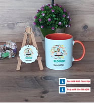 Blogger Kupa Bardak Kırmızı ve Ahşap Anahtarlık Hediye (Model 12)