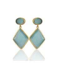 Kadir Jewellery 22 Ayar Altın Kaplama Kadın Sallantılı Küpe -El İşçiliği Ve Hipoalerjenik Küpe (Açık Mavi)