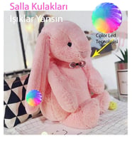 45 cm Kulakları LED IŞIKLI,  Peluş Uyku ve Oyun Arkadaşı Uzun Kulak Bunny Pelüş Tavşan 45 cm (Pembe)