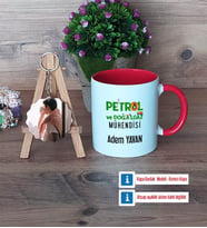 Petrol ve Doğalgaz Mühendisi Kupa Bardak Beyaz ve Fotoğraflı Ahşap Anahtarlık Hediye (Model 2)