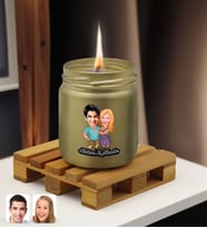 BK Gift Kişiye Özel DTF Sevgili Karikatürlü Renkli Cam Kavanozda Kokulu Mum-1(13 Renk Seçeneği), Sevgiliye Hediye, Doğum Günü Hediyesi (Gold)