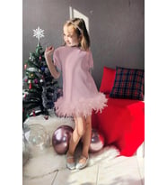 Etek Ucu Tüylü Abiye - Kız Çocuk Elbise - Kız Abiye - Çocuk Abiye (Pembe)