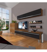 Decoraktiv Eko 6y Mdf Std Krom Ayaklı Tv Ünitesi Tv Sehpası (Siyah - Ceviz)