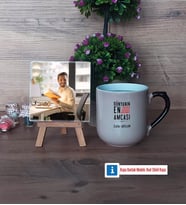 Amcaya Hediye Fotoğraflı Dekoratif Taş, Kupa Bardak Beyaz Hediye (Model 10)