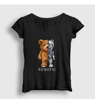 Presmono Kadın Beyaz Robot Ayı Teddy Bear T-Shirt 306079tt (Siyah)