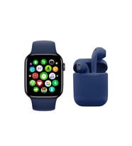 Watch 6 Series Smart Watch W8 Türkçe Menü Konuşma Özellikli Akıllı Saat + TWS I12 Airpods Bluetooth Kulaklık İkili Paket (Lacivert)