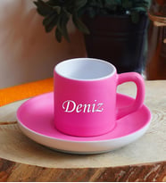 Kişiye Özel Renkli Fincan Seti & 16 Farklı Renk Seçeneği (Pembe)