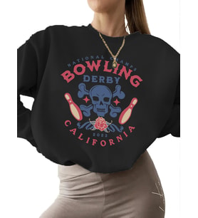 bisiklet yaka erkek Sweatshirt kalın 3 iplik şardonlu kadın unisex Sweatshirt Bej Bowling derby (Siyah)