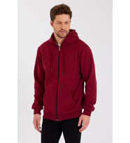 METALIC Siyah Kanguru Cepli Kapüşonlu Fermuarlı İçi Pamuklu Erkek Sweatshirt (Bordo)