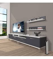Decoraktiv Eko 200R Mdf Krom Ayaklı Tv Ünitesi Tv Sehpası (Beyaz - Antrasit)