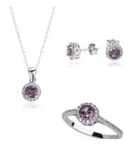 925 AYAR GÜMÜŞ MOR TEK TAŞLI SET (Rose)