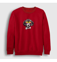 Presmono Unisex Beyaz Poodle Dog Köpek Sweatshirt 409900tt (Kırmızı)