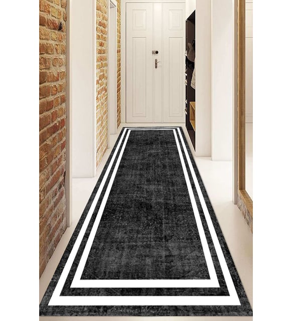 Dijital Baskılı Kaymaz Taban Yıkanabilir Modern Yolluk Ve Koridor Halısı NDU-HT-575 (Siyah)