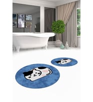 EVDEYA 3D Dijital Yıkanabilir Kedi Desen İkili Banyo Halısı Paspas Yuvarlak Klozet Takımı, YKLOZET-43-BEYAZ, (Mavi)
