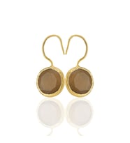 Kadir Jewellery 22 Ayar Altın Kaplama Kadın Taşlı Küpe -El İşçiliği Ve Hipoalerjenik Küpe -E01 (Kahverengi)