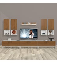 Decoraktiv Eko 8da Mdf Krom Ayaklı Tv Ünitesi Tv Sehpası (Beyaz - Ceviz)