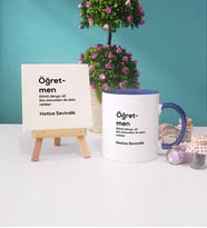 Öğretmen Kupa Bardak Lacivert Dekoratif Taş Baskı (Model 1)