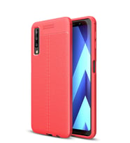 Microsonic Samsung Galaxy A7 2018 Kılıf Deri Dokulu Silikon (Kırmızı)