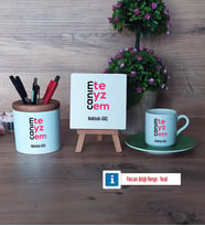 Teyzeye Hediye Hediye Seti Dekoratif Taş, Kalemlik, Ahşap Altlıklı Türk Kahvesi Fincanı Hediye (Model 9)