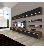 Decoraktiv Eko 360Y Mdf Krom Ayaklı Tv Ünitesi Tv Sehpası (Siyah - Ceviz)