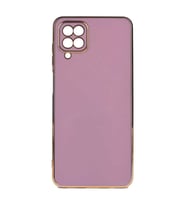 Samsung Galaxy A12 Kılıf Kenarları Gold Kamera Korumalı Renkli Pastel Silikon Mavi Açık BARK (Mor)