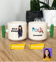 Kişiye Özel Karikatürlü Polis Hediye T Kupa Bardak Kadın Polise Polisler Günü Hediyesi (Yeşil)