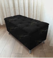 Lüks Sandıklı Kapitoneli Ayakucu Puf Bench 110 cm Gümüş Ayak (Siyah)