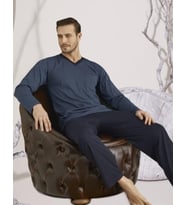 KLY 9107 Erkek V Yaka Uzun Kol Pijama Takım