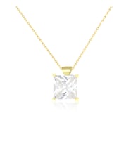 925 Ayar Gümüş Swarovski Model Kare Tek Taş Gümüş Kolye (Gold)