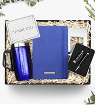 Kişiye Özel Defter & Kulplu 280 ML Çelik Termos & 32 gb Usb Siyah Touch Kalem Hediye Seti (Mavi)