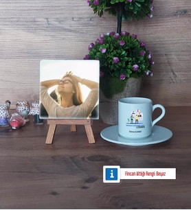 İnsan Kaynakları Uzmanı Fotoğraflı Dekoratif Taş, Ahşap Altlıklı Türk Kahvesi Fincanı Hediye (Model 2)