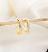 925 Ayar Gümüş Zirkon Taşlı Halka Küpe (Gold)