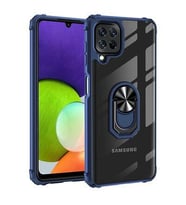 Galaxy A22 4G Kılıf Şeffaf Kenarları Renkli Manyetik Yüzüklü Zırh Silikon (Lacivert)