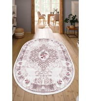 Dijital Baskılı Kaymaz Taban Yıkanabilir Oval Salon Halısı Mutfak Halısı Yolluk NDO-SD-587 (Pembe)