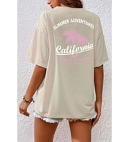 Unisex California Baskılı T-shirt (Bej)