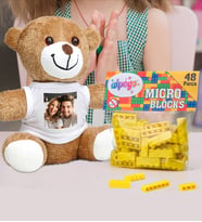 Kişiye Özel Peluş Ayıcık Ve Renkli Micro Blocks Lego (Sarı)