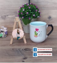 Arkadaşa Hediye Kaktüs Kupa Bardak Beyaz ve Fotoğraflı Ahşap Anahtarlık Hediye Doğum Günü Hediyesi (Model 10)