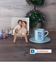 Babaya Hediye Fotoğraflı Dekoratif Taş, Ahşap Altlıklı Türk Kahvesi Fincanı Hediye (Model 2)