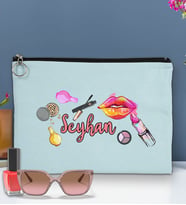 BK Gift Kişiye Özel İsimli-4 Astarlı Portföy Çanta 30x21cm(12 Renk Seçeneği), Baskılı El Çantası, Organizer Çanta (Açık Mavi)