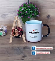 Paramedik Kupa Bardak Beyaz ve Fotoğraflı Ahşap Anahtarlık Hediye (Model 9)