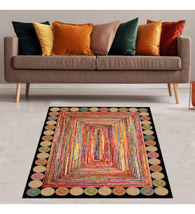 Jüt Hasır Kilim Görünümlü Dijital Baskılı Kaymaz Taban Yıkanabilir Modern Salon Halısı ve Yolluk (Bej)