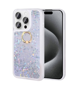 iPhone 15 Pro Max Kılıf Milce Simli Pullu Yüzüklü Kılıf (Gümüş)